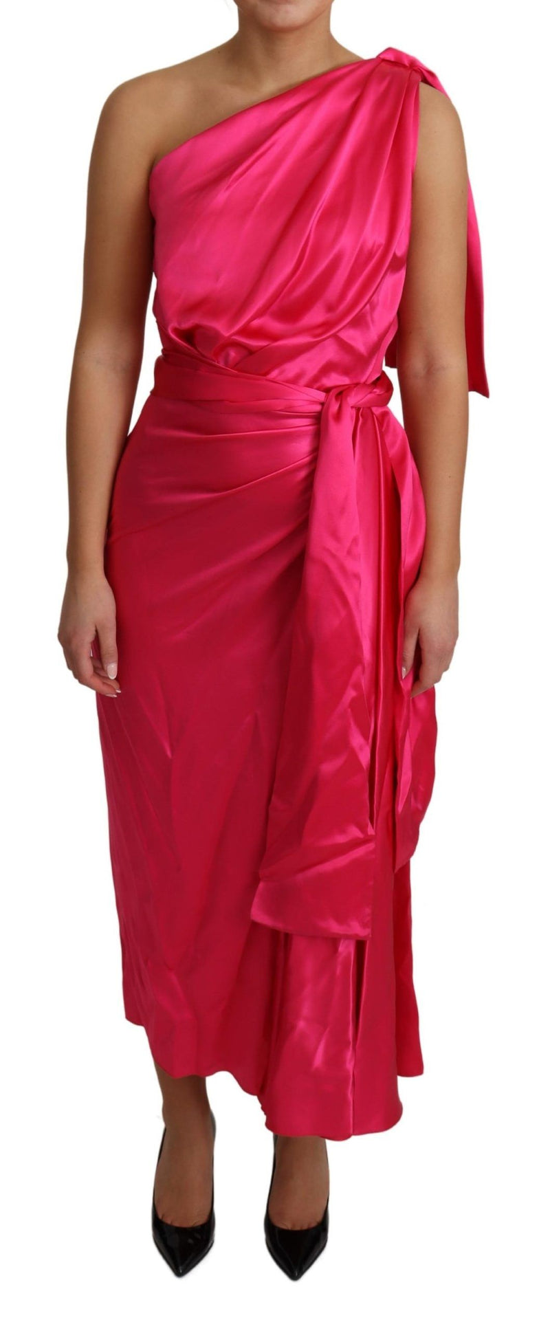 Robe Dolce &amp; Gabbana rose cintrée à une épaule, robe midi asymétrique