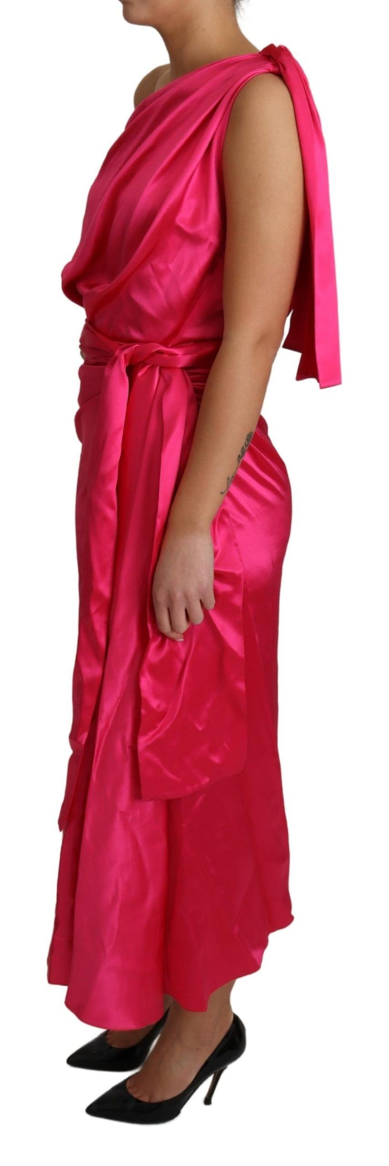 Robe Dolce &amp; Gabbana rose cintrée à une épaule, robe midi asymétrique