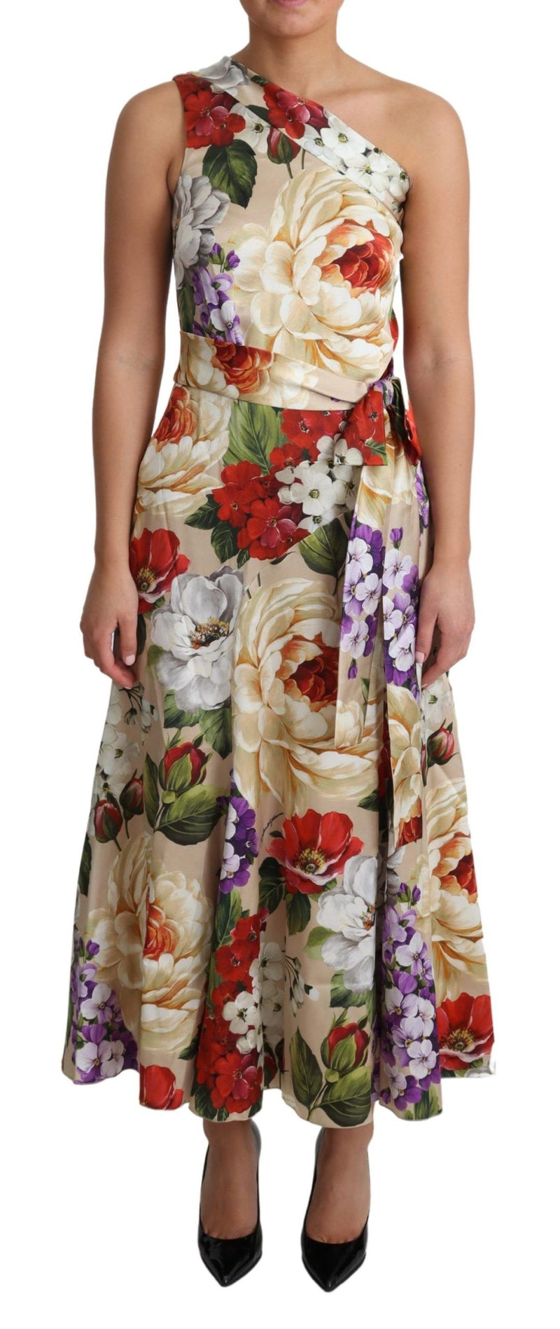 Robe asymétrique Dolce &amp; Gabbana en soie stretch imprimée à fleurs