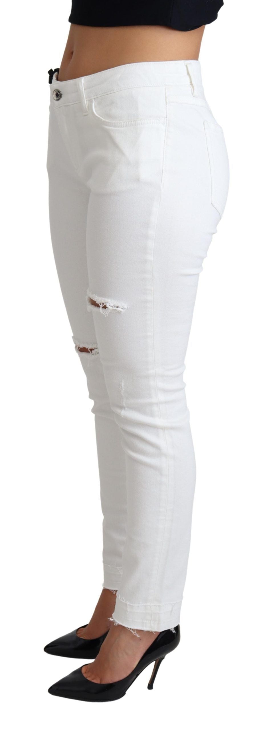 Jean skinny blanc déchiré en coton stretch Dolce &amp; Gabbana