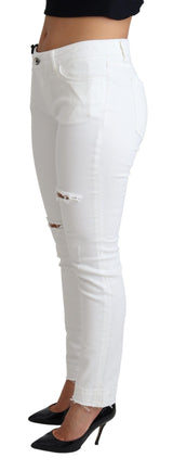 Jean skinny blanc déchiré en coton stretch Dolce &amp; Gabbana