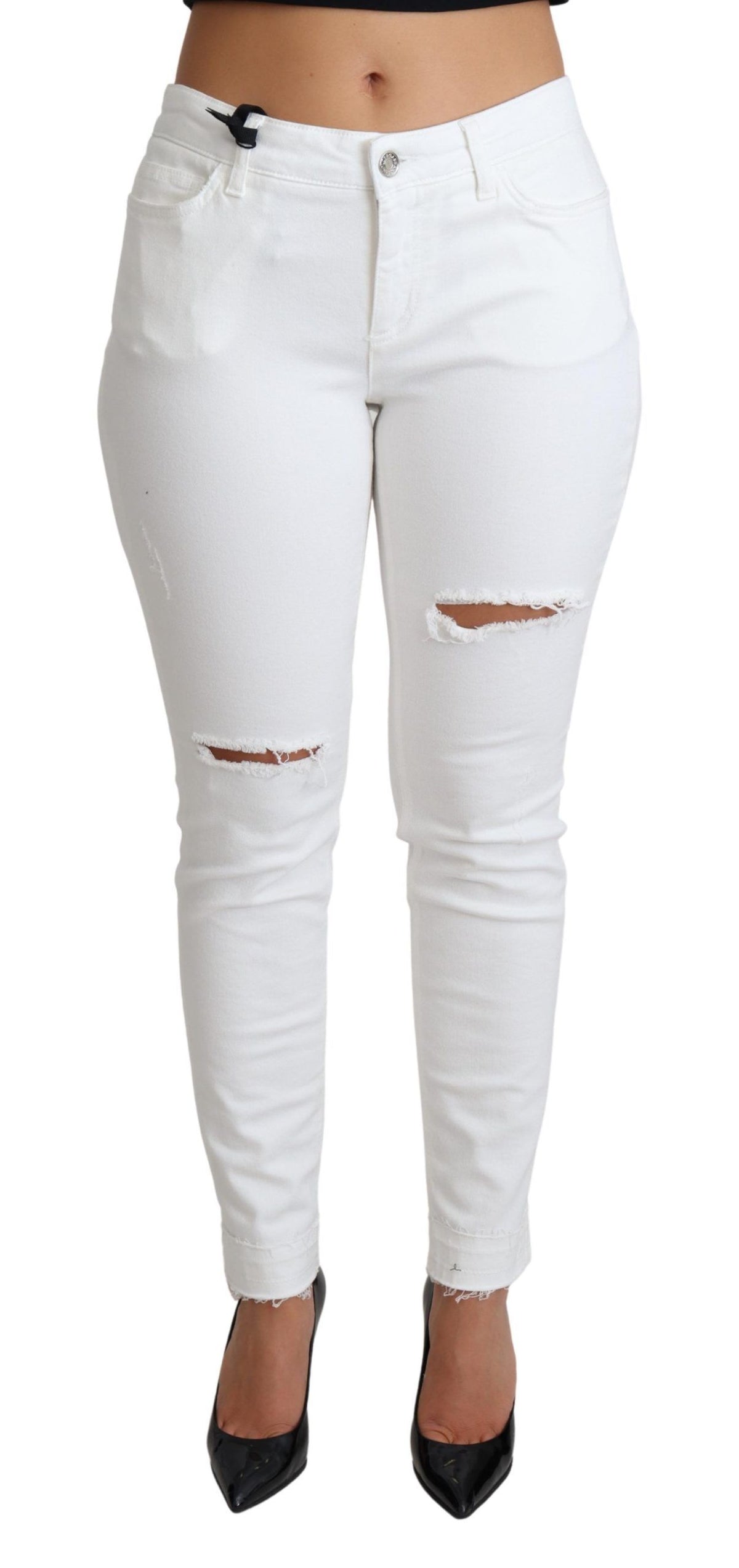 Jean skinny blanc déchiré en coton stretch Dolce &amp; Gabbana