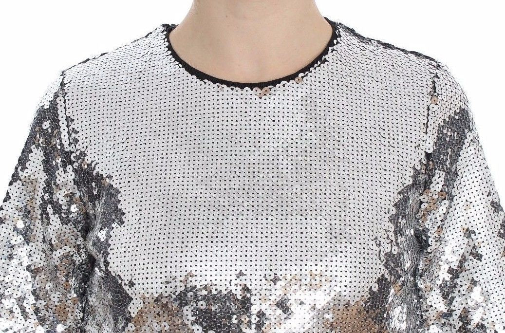 Blouse à manches courtes Dolce &amp; Gabbana, col rond, paillettes argentées.