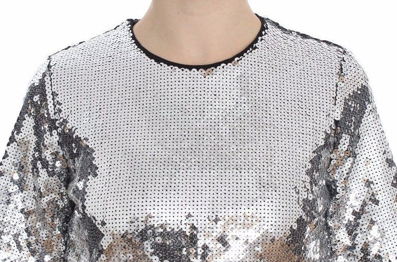 Blouse à manches courtes Dolce &amp; Gabbana, col rond, paillettes argentées.