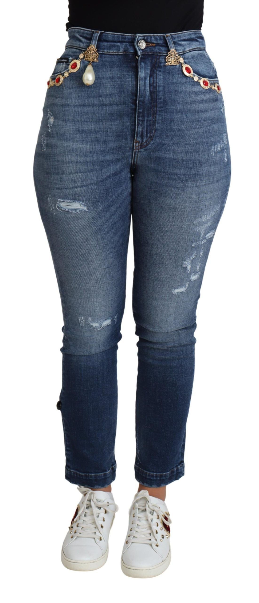 Jean skinny bleu orné Dolce &amp; Gabbana