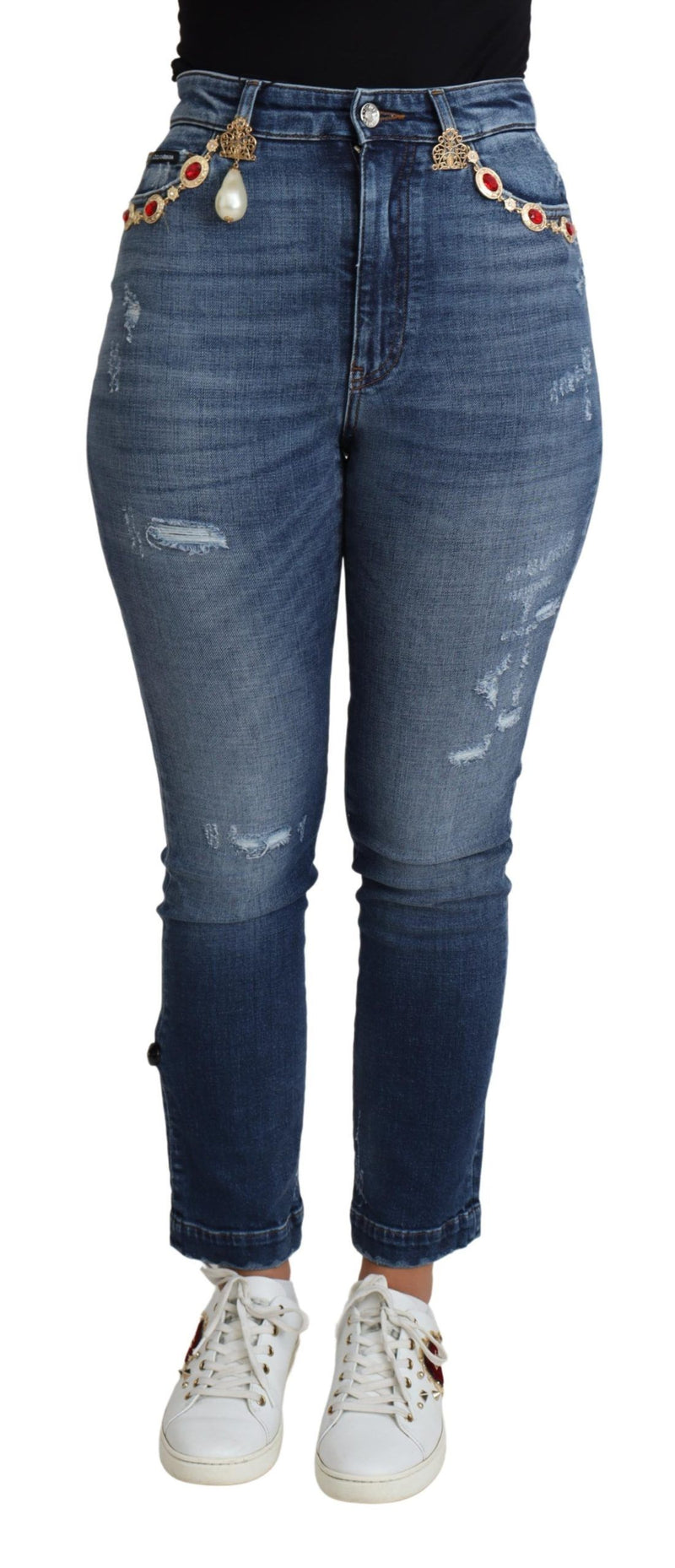 Jean skinny bleu orné Dolce &amp; Gabbana