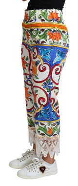Pantalon en coton imprimé majolique multicolore Dolce &amp; Gabbana