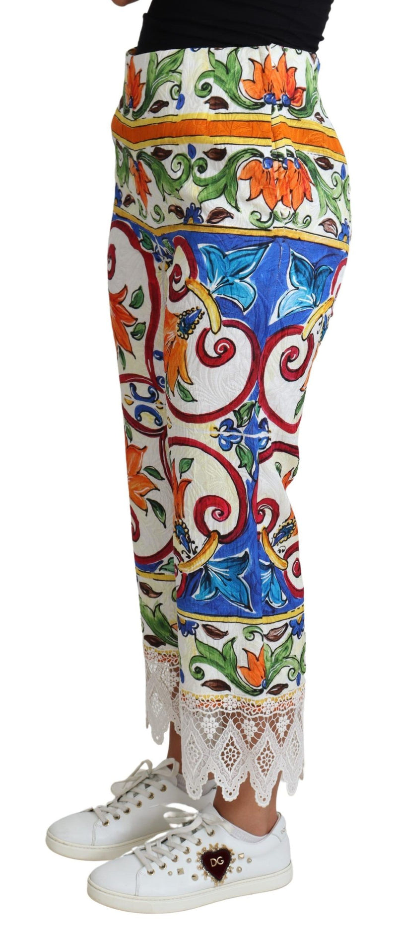 Pantalon en coton imprimé majolique multicolore Dolce &amp; Gabbana