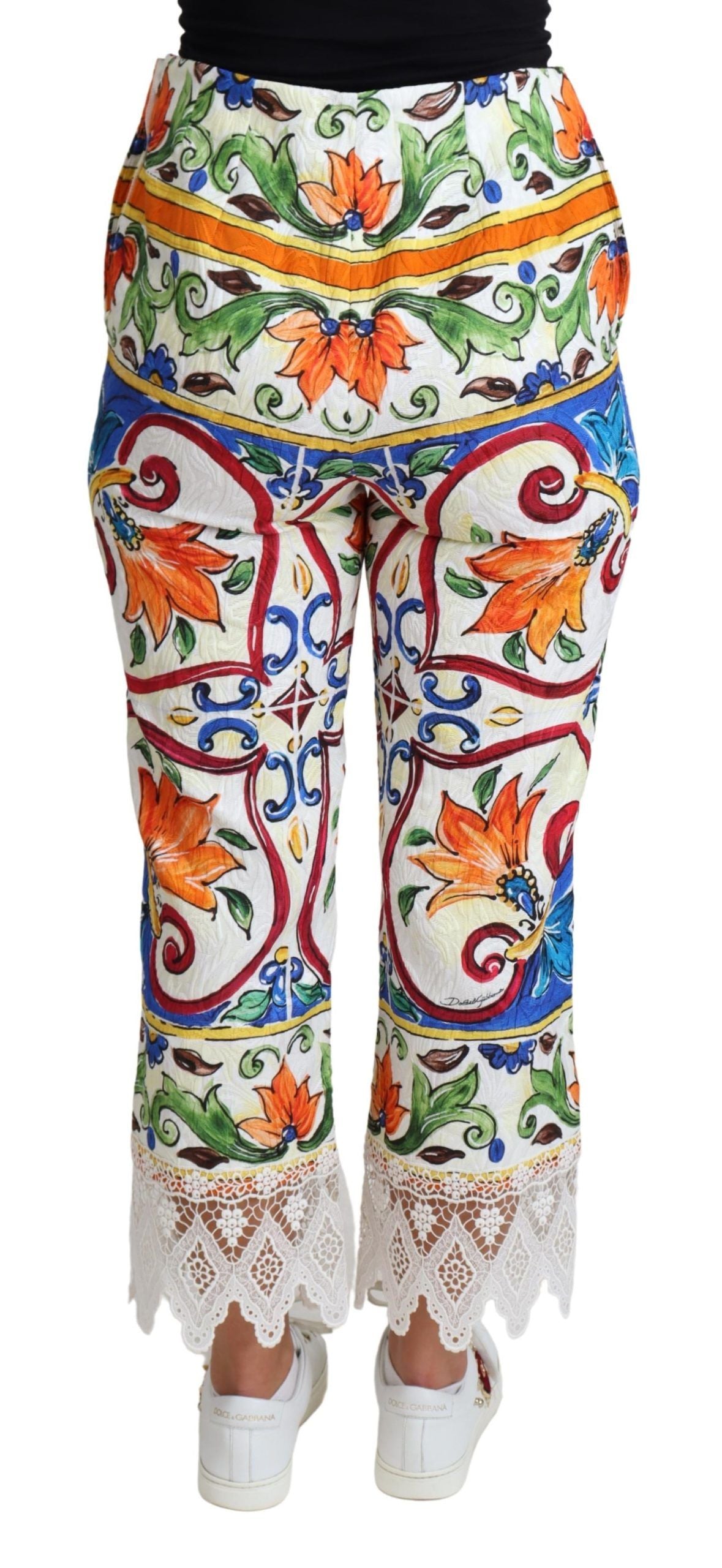 Pantalon en coton imprimé majolique multicolore Dolce &amp; Gabbana