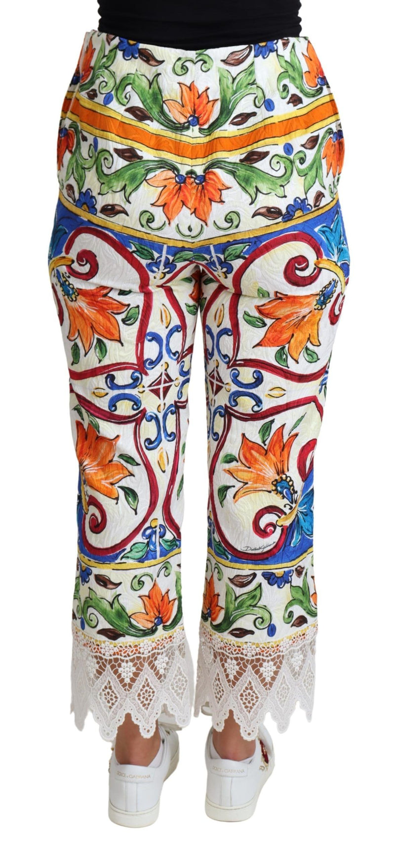 Pantalon en coton imprimé majolique multicolore Dolce &amp; Gabbana