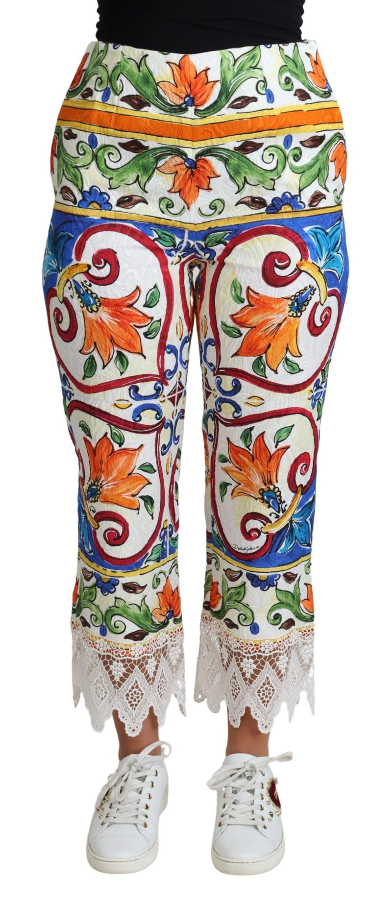 Pantalon en coton imprimé majolique multicolore Dolce &amp; Gabbana