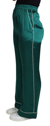 Pantalon de pyjama en soie vert taille haute Dolce &amp; Gabbana