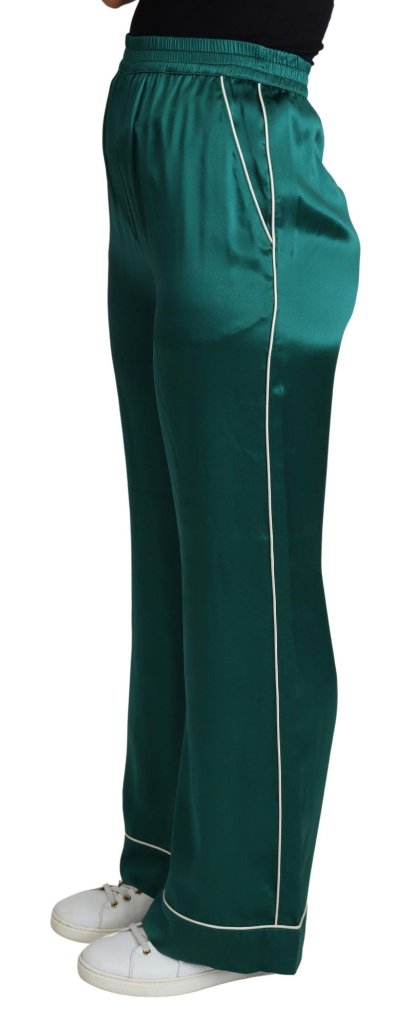 Pantalon de pyjama en soie vert taille haute Dolce &amp; Gabbana