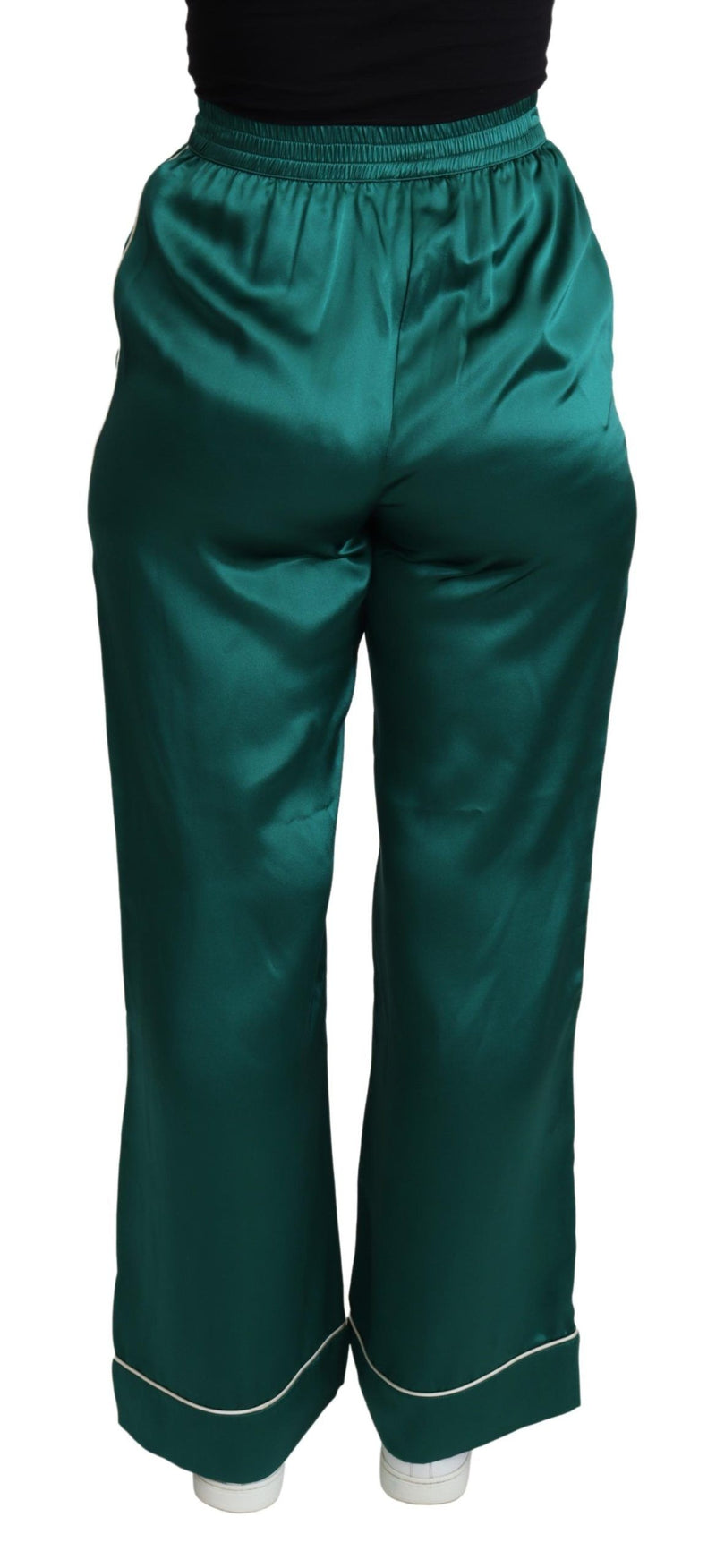 Pantalon de pyjama en soie vert taille haute Dolce &amp; Gabbana