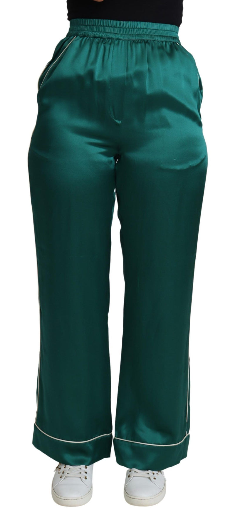 Pantalon de pyjama en soie vert taille haute Dolce &amp; Gabbana