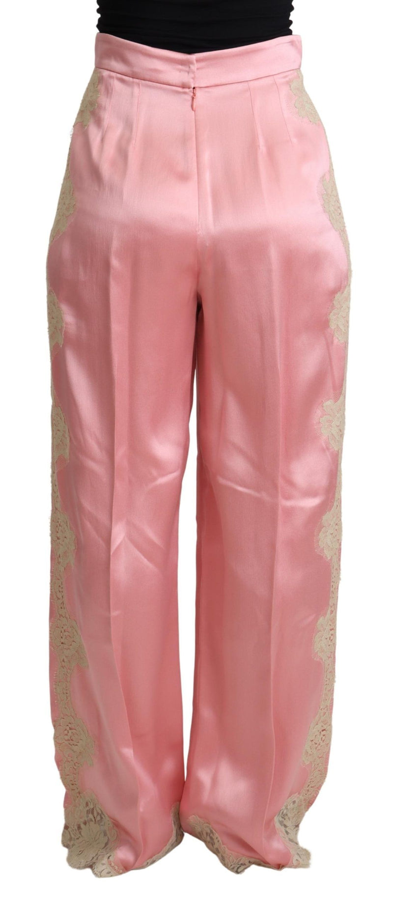 Pantalon large en satin de soie à volants en dentelle rose de Dolce &amp; Gabbana