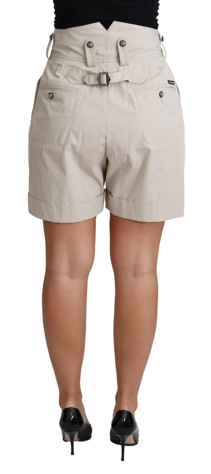 Short décontracté Dolce &amp; Gabbana beige en coton plissé taille haute