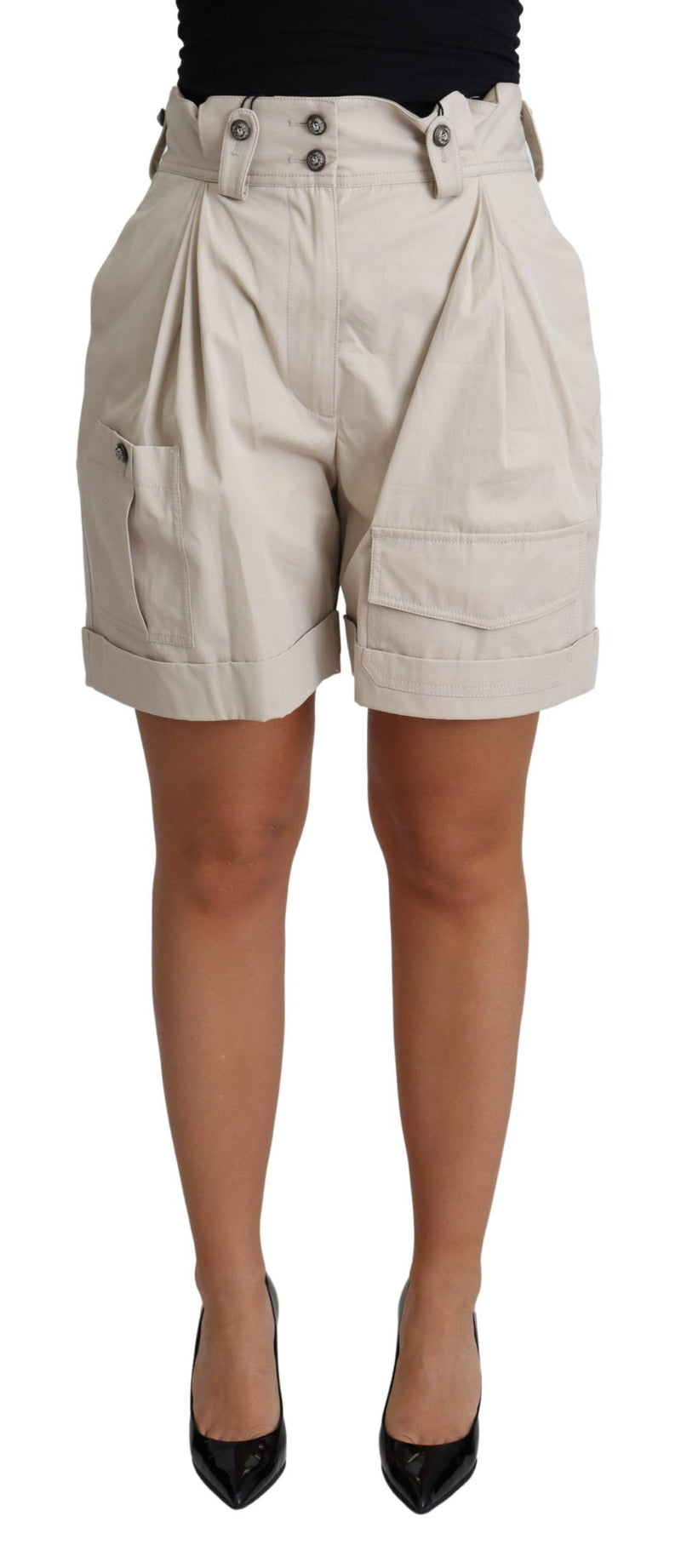 Short décontracté Dolce &amp; Gabbana beige en coton plissé taille haute