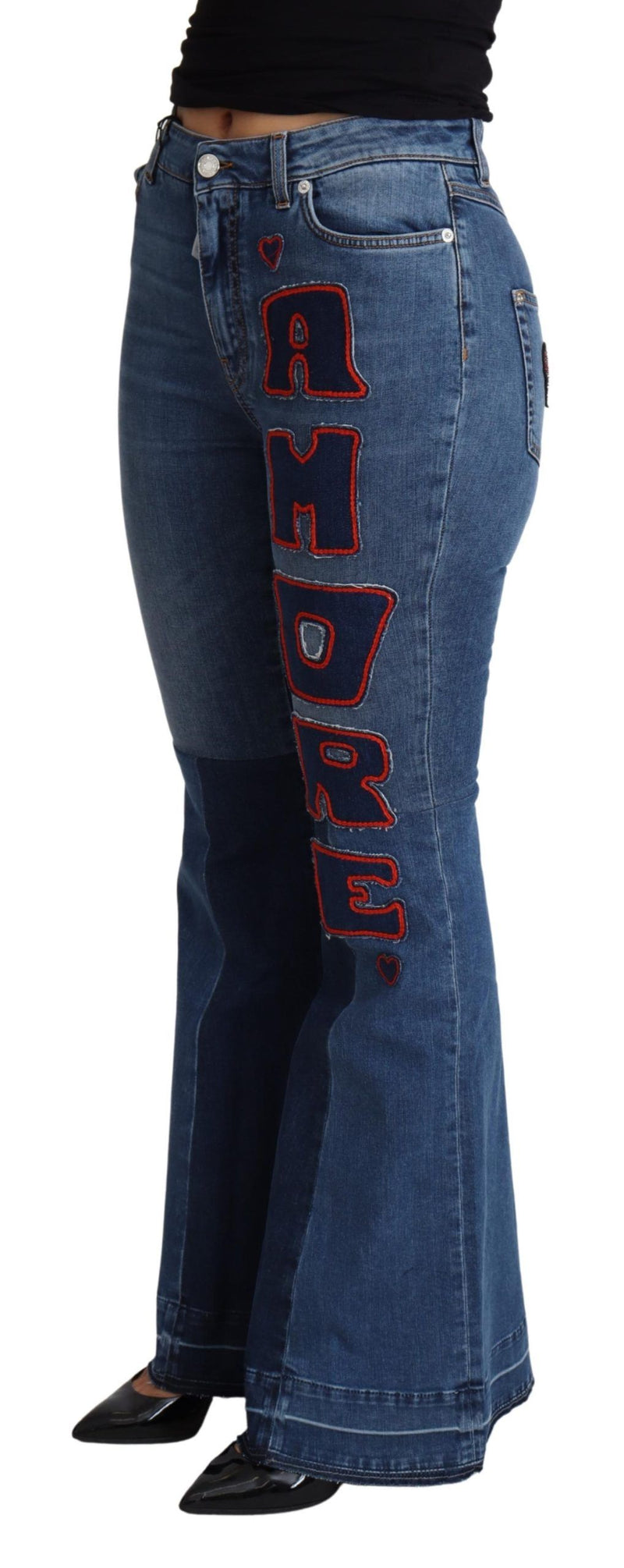 Pantalon Dolce &amp; Gabbana Blue Amore Patch Bootcut en coton stretch