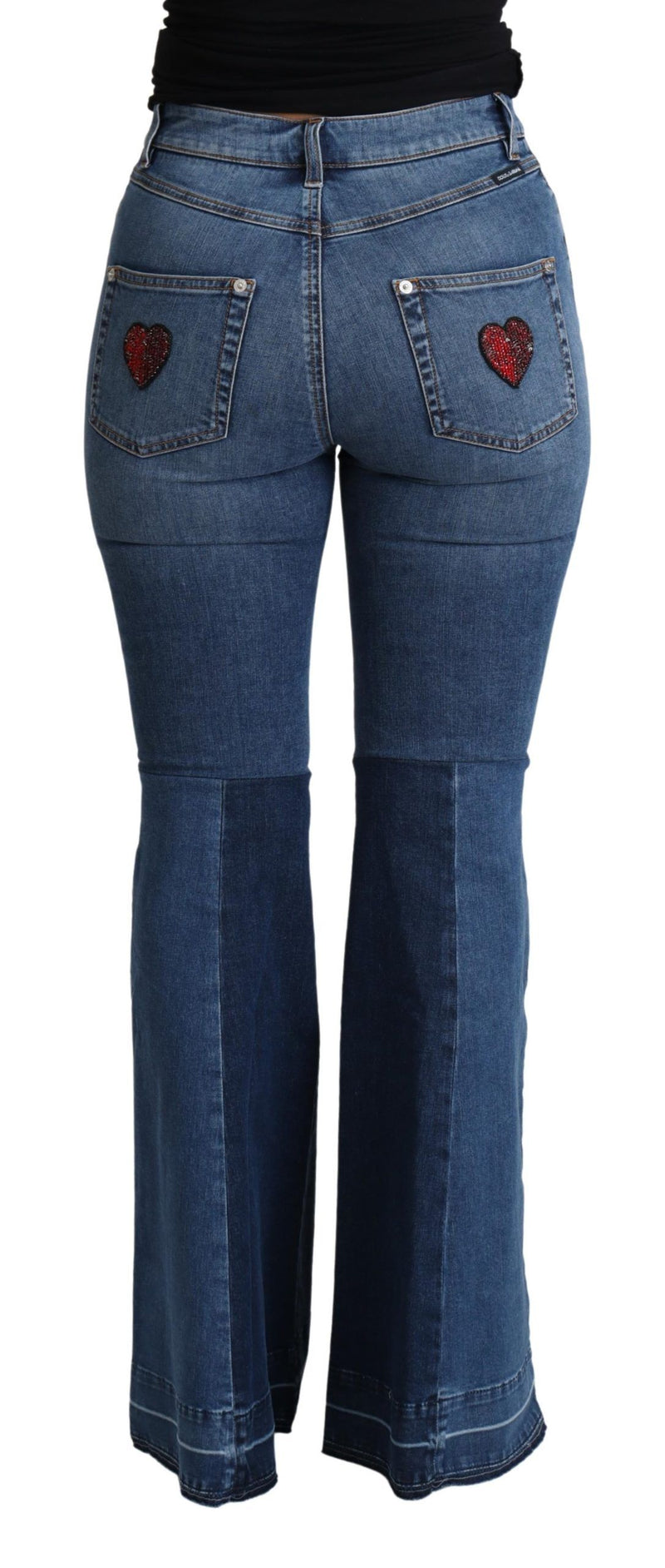 Pantalon Dolce &amp; Gabbana Blue Amore Patch Bootcut en coton stretch