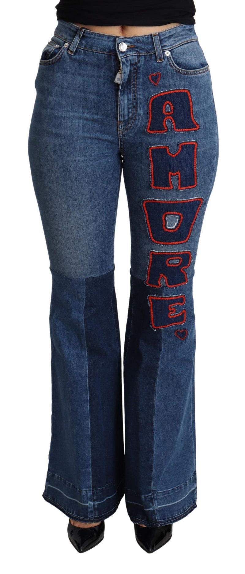 Pantalon Dolce &amp; Gabbana Blue Amore Patch Bootcut en coton stretch