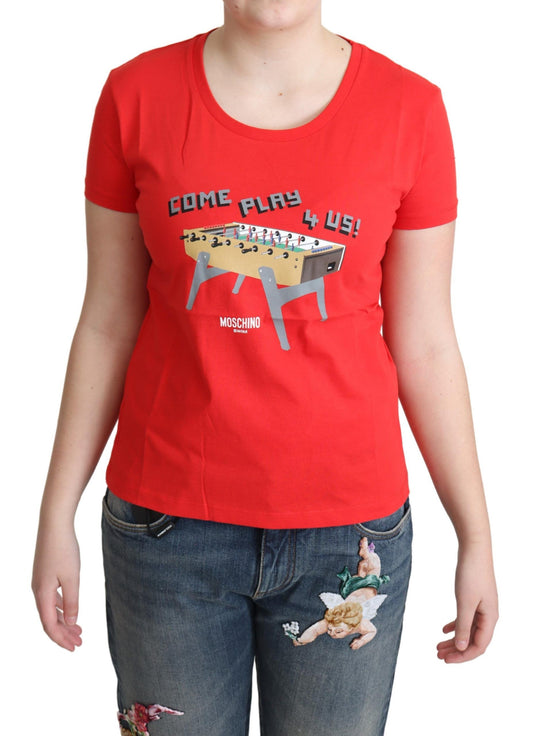Top, blouse, t-shirt Moschino en coton rouge avec imprimé "Come Play 4 Us"
