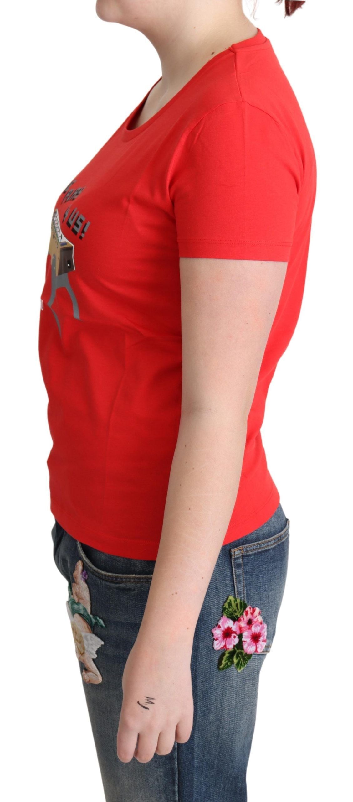 Top, blouse, t-shirt Moschino en coton rouge avec imprimé "Come Play 4 Us"