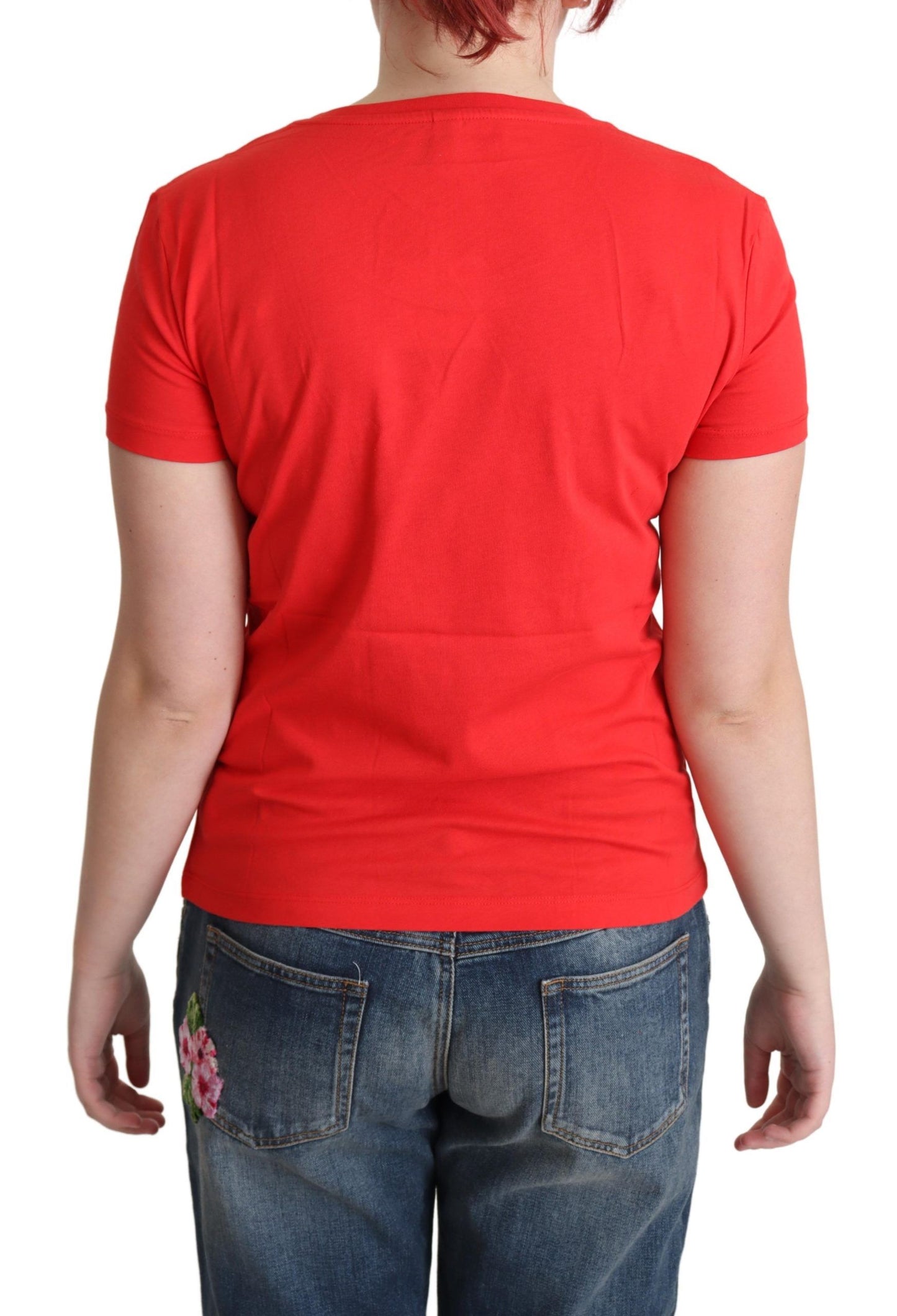Top, blouse, t-shirt Moschino en coton rouge avec imprimé "Come Play 4 Us"