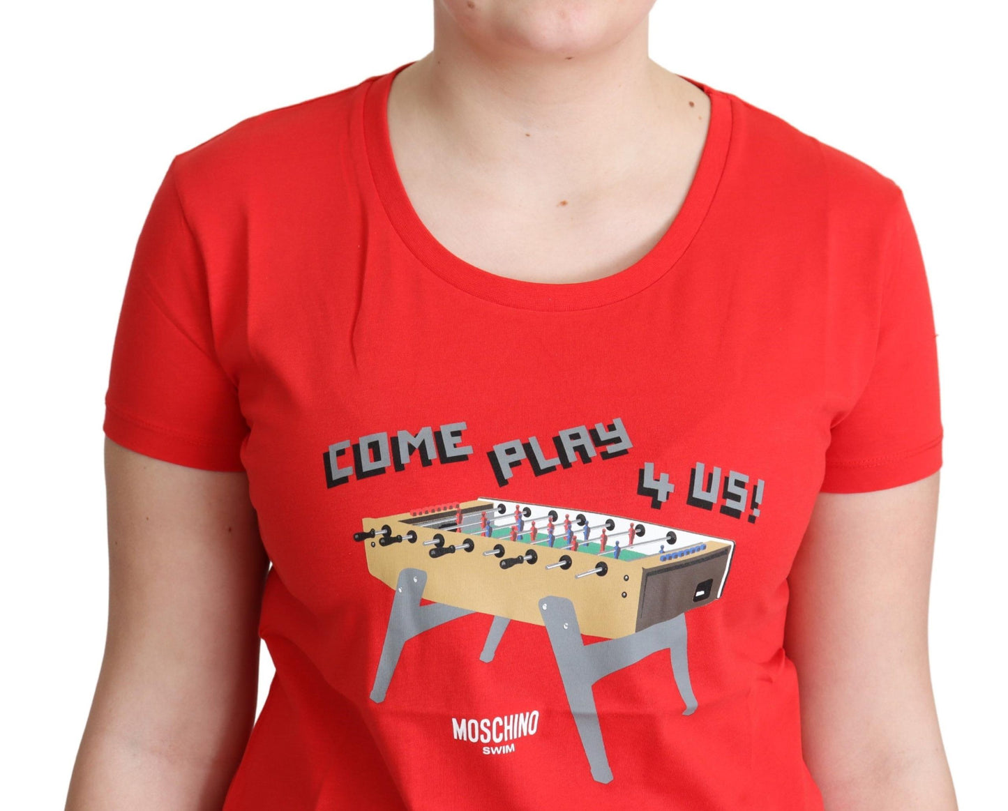 Top, blouse, t-shirt Moschino en coton rouge avec imprimé "Come Play 4 Us"