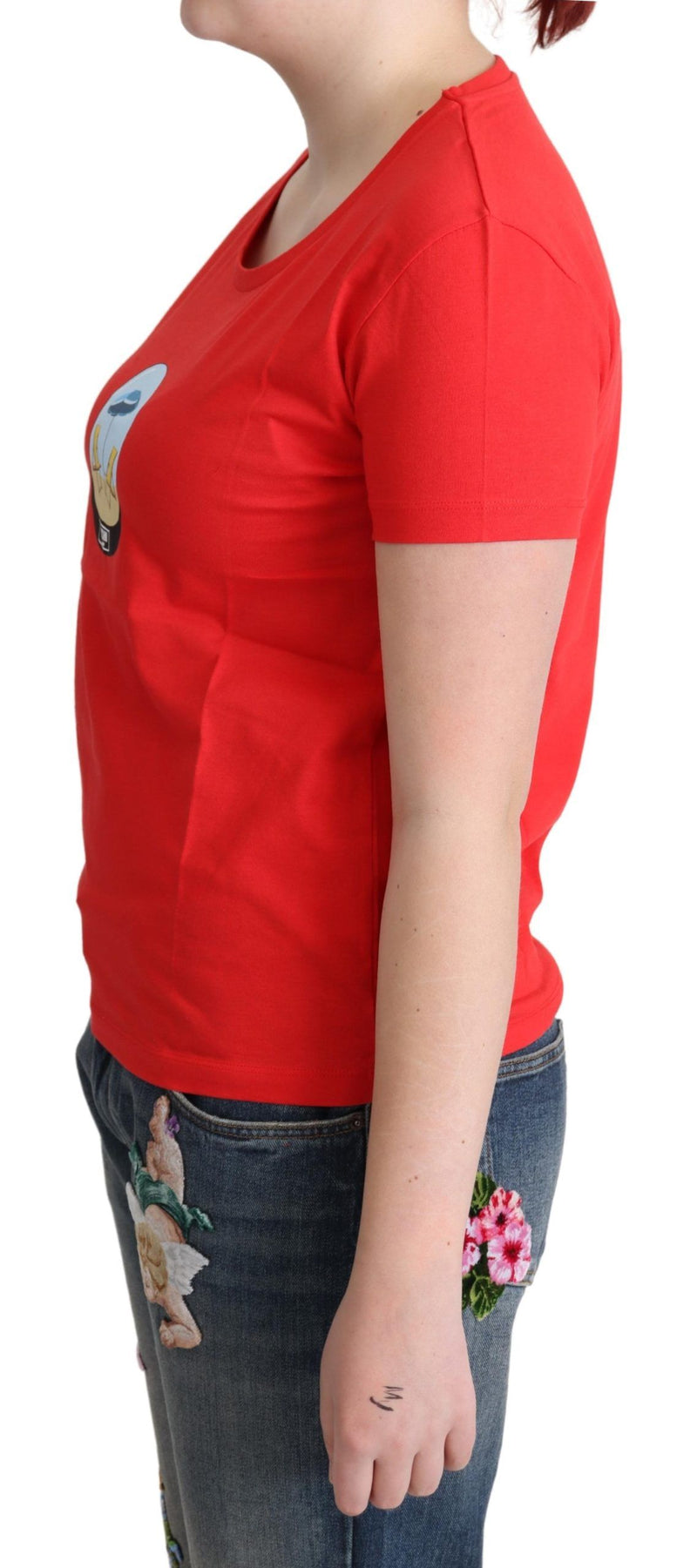 Top, chemisier, t-shirt à manches courtes en coton imprimé rouge Moschino