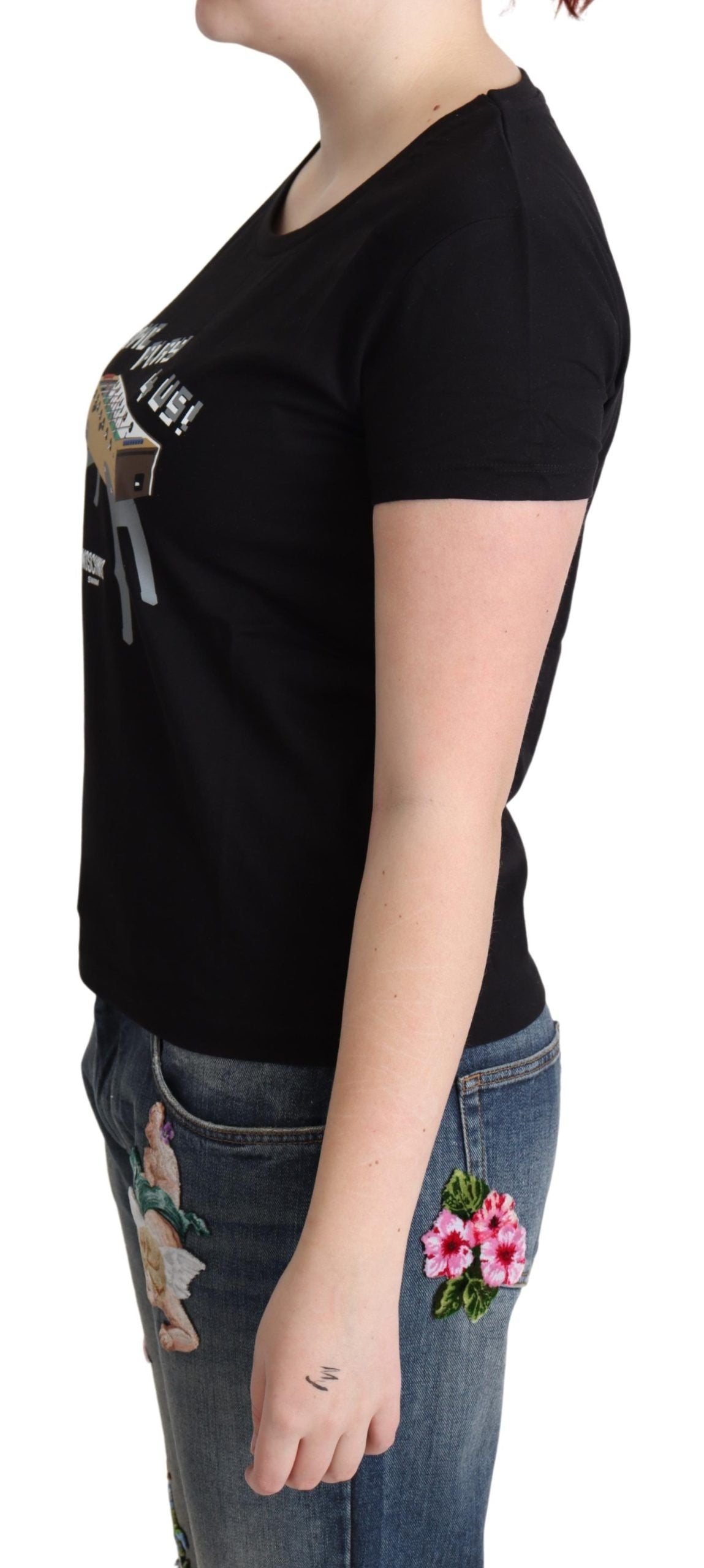 T-shirt Moschino en coton noir avec imprimé "Come Play 4 Us"