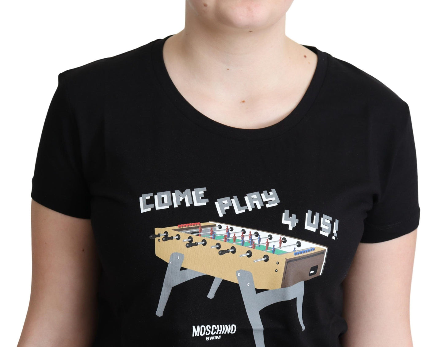 T-shirt Moschino en coton noir avec imprimé "Come Play 4 Us"