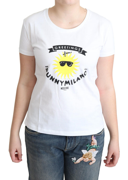 T-shirt blanc en coton Moschino avec imprimé Sunny Milano
