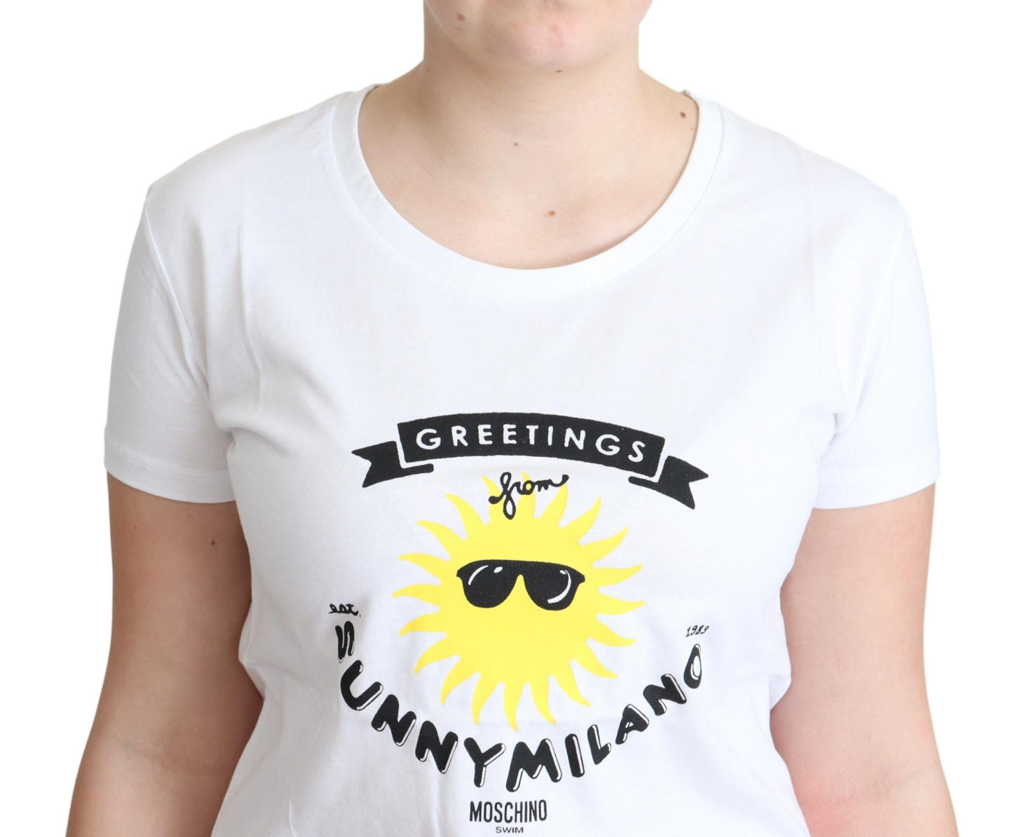 T-shirt blanc en coton Moschino avec imprimé Sunny Milano
