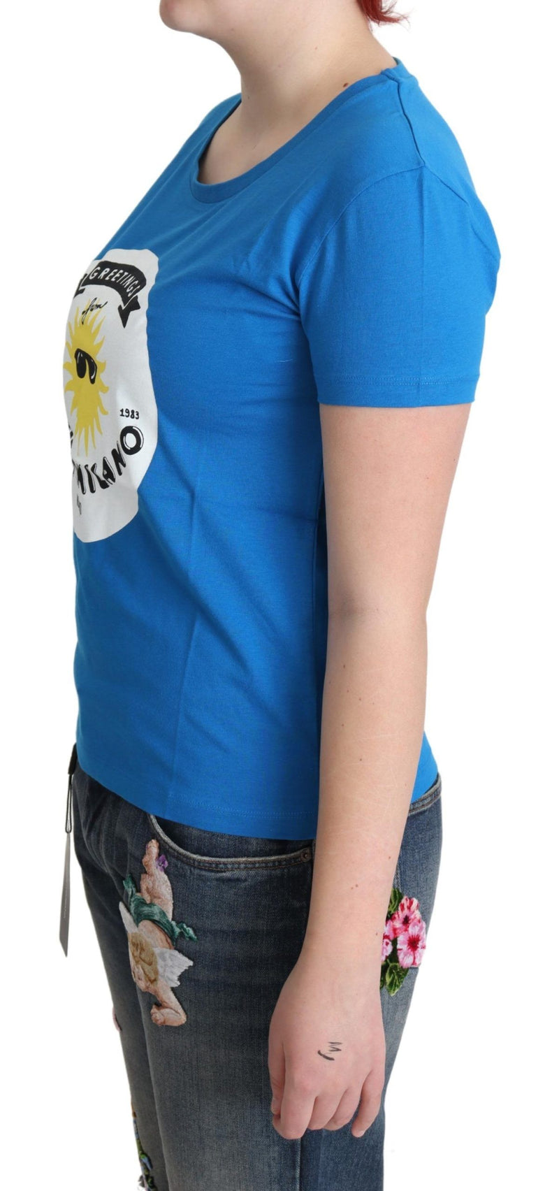 T-shirt Moschino en coton bleu avec imprimé Sunny Milano