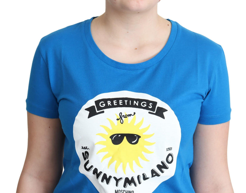 T-shirt Moschino en coton bleu avec imprimé Sunny Milano