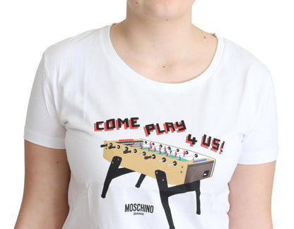 T-shirt Moschino en coton blanc avec imprimé "Come Play 4 Us"