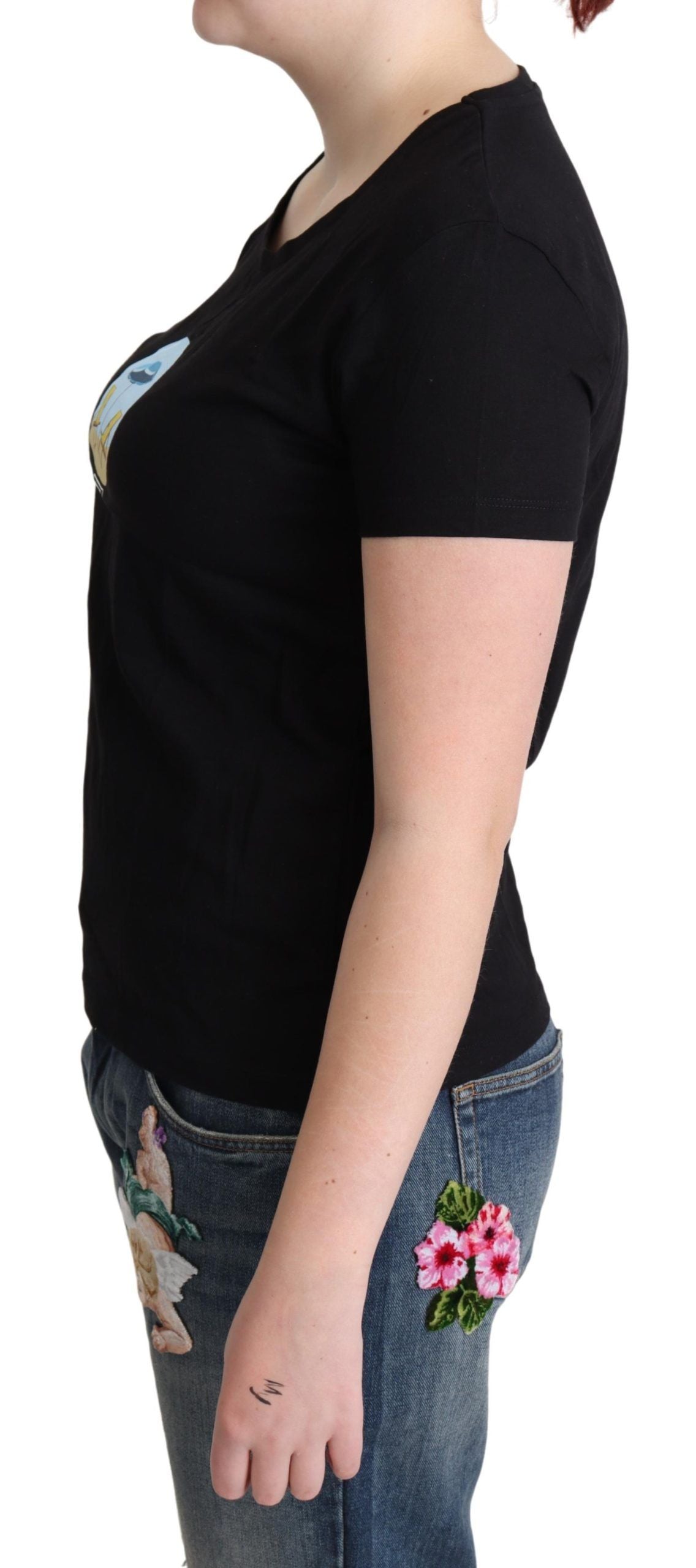 T-shirt à manches courtes en coton noir imprimé Moschino