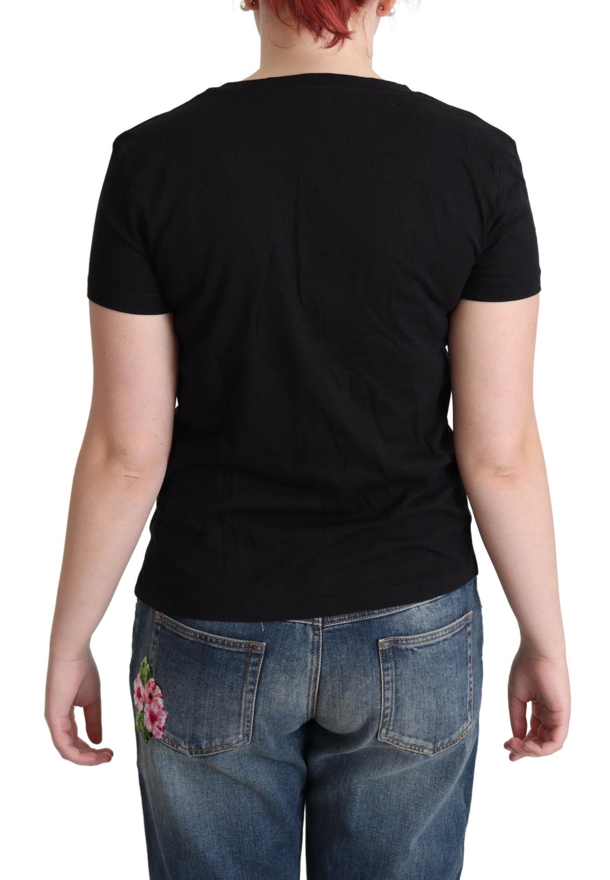 T-shirt à manches courtes en coton noir imprimé Moschino