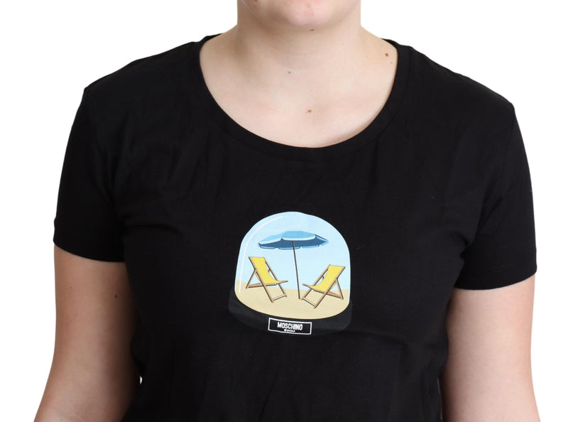 T-shirt à manches courtes en coton noir imprimé Moschino