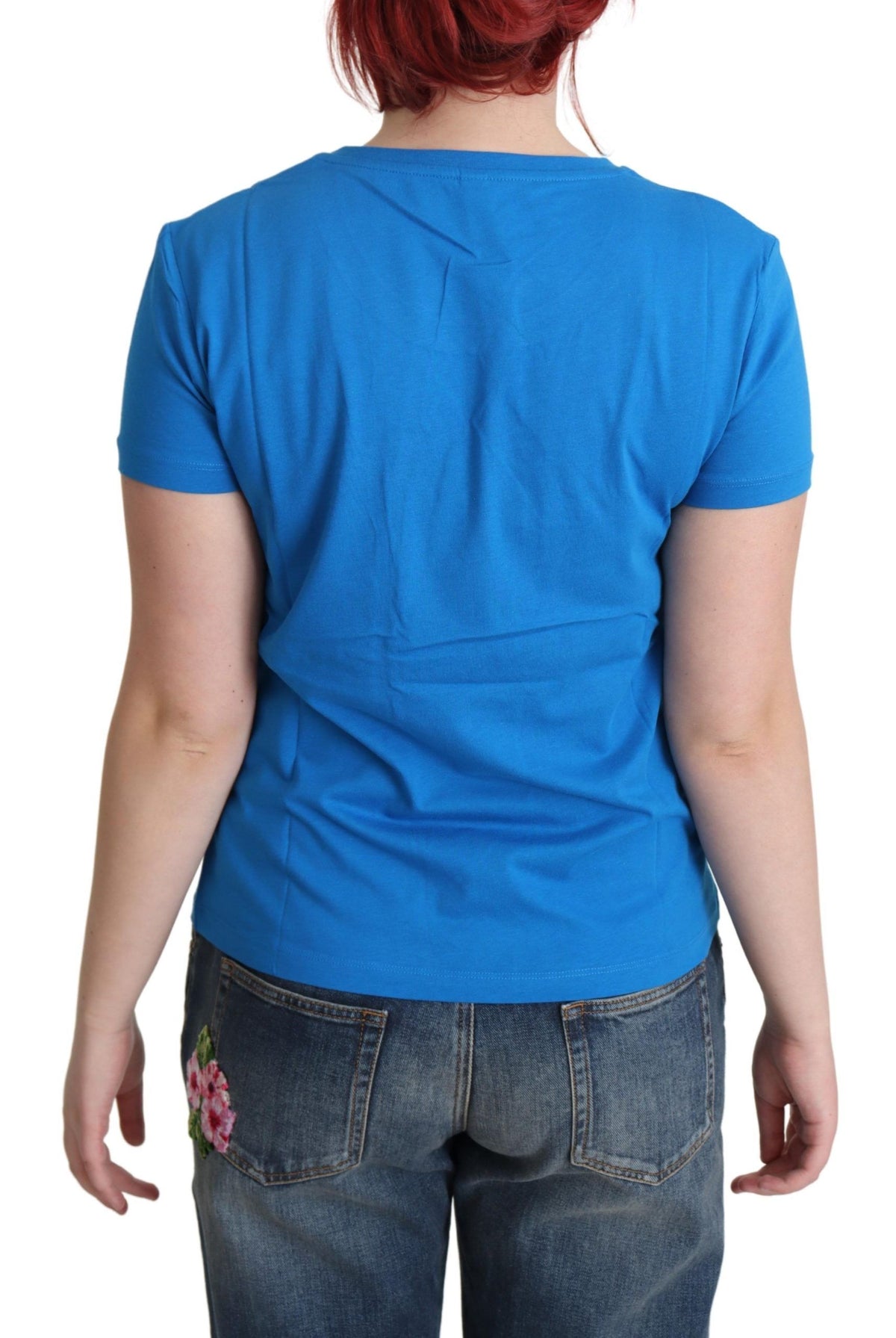 T-shirt Moschino en coton à manches courtes, bleu, imprimé.