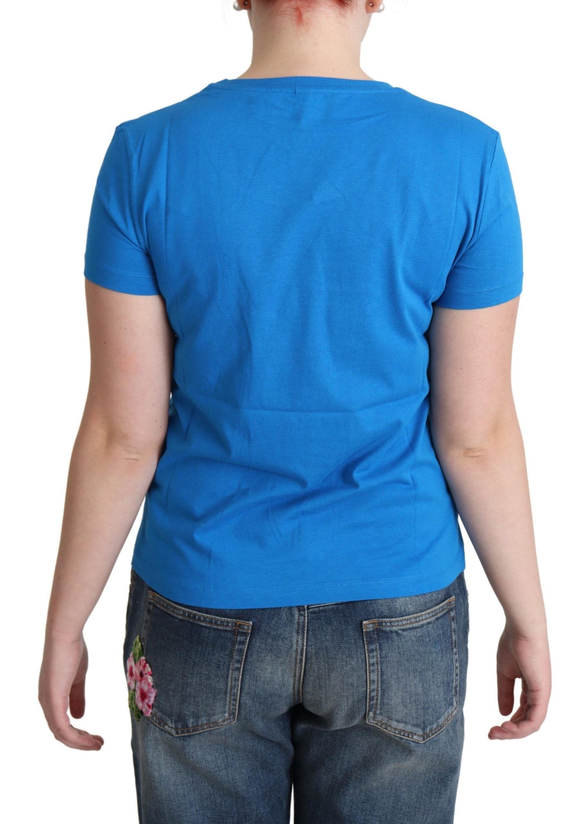 T-shirt Moschino bleu en coton avec imprimé "Come Play 4 Us"