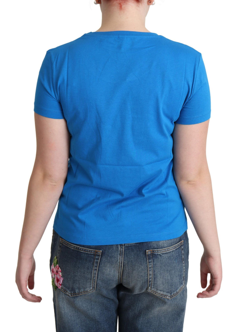 T-shirt Moschino bleu en coton avec imprimé "Come Play 4 Us"