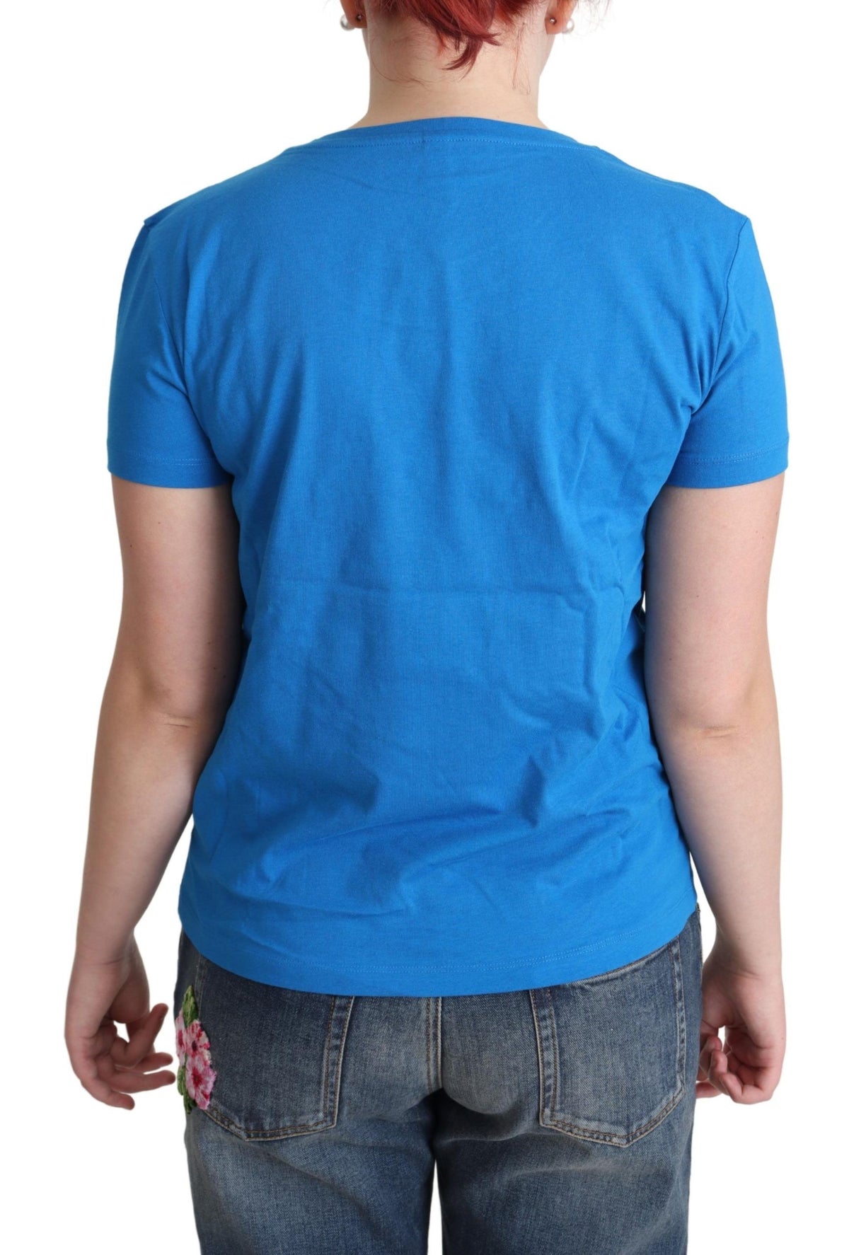 T-shirt graphique triangulaire bleu en coton pour la natation de Moschino