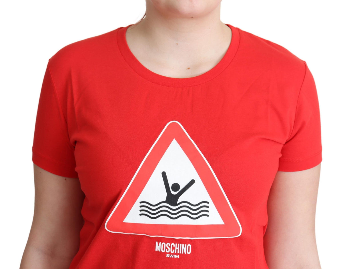 T-shirt à imprimé graphique triangulaire en coton rouge pour la baignade de la marque Moschino