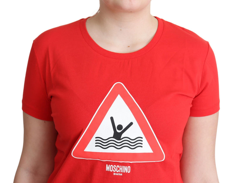 T-shirt à imprimé graphique triangulaire en coton rouge pour la baignade de la marque Moschino