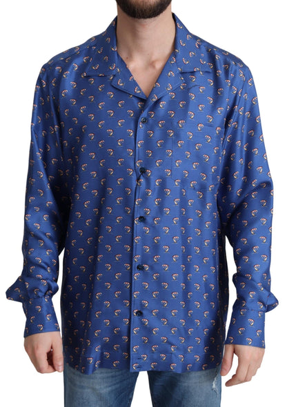 Chemise en soie Dolce &amp; Gabbana à imprimé parasol de chaise de plage bleue