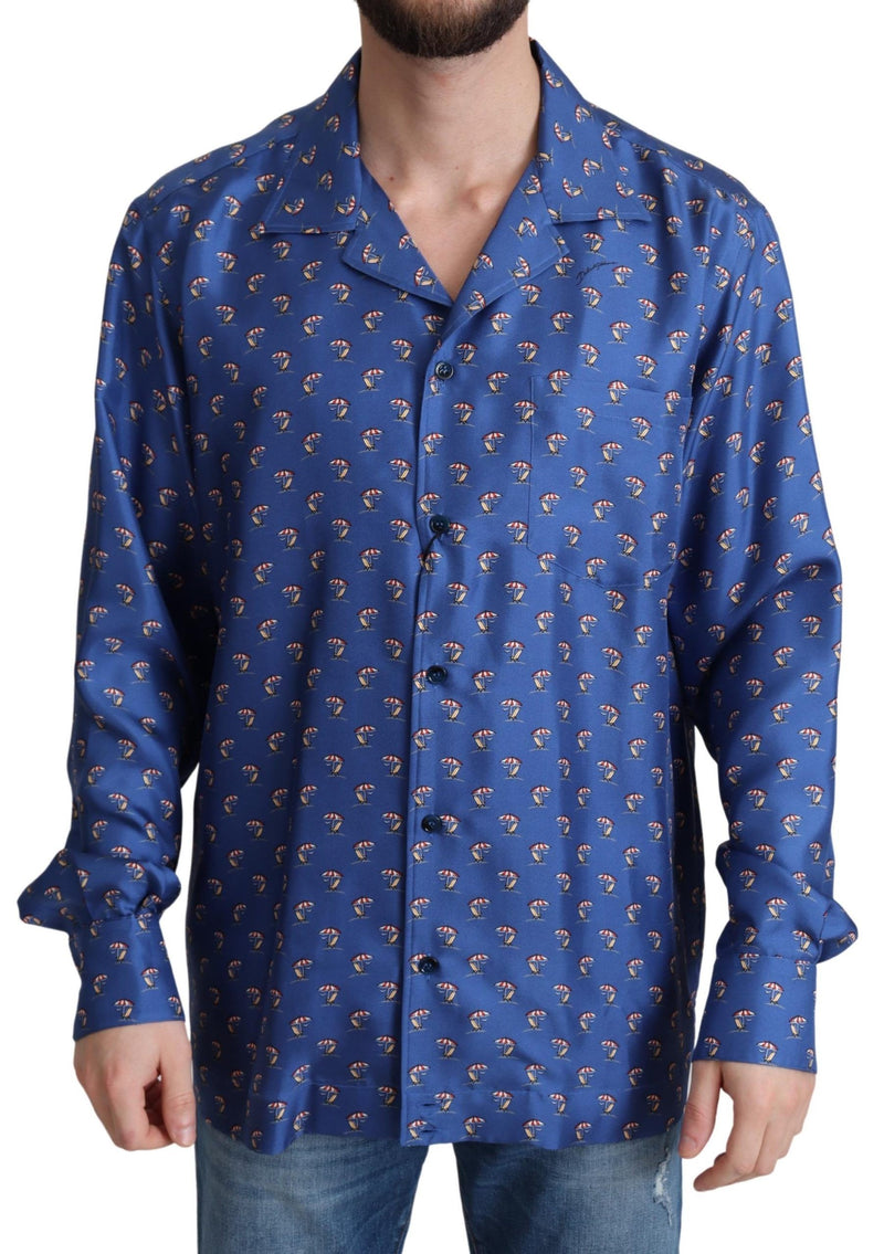 Dolce &amp; Gabbana Blauwe Strandstoel Paraplu Print Zijden Shirt