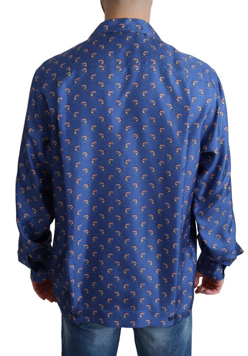 Dolce &amp; Gabbana Blauwe Strandstoel Paraplu Print Zijden Shirt