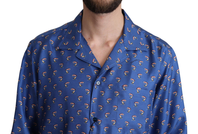 Dolce &amp; Gabbana Blauwe Strandstoel Paraplu Print Zijden Shirt